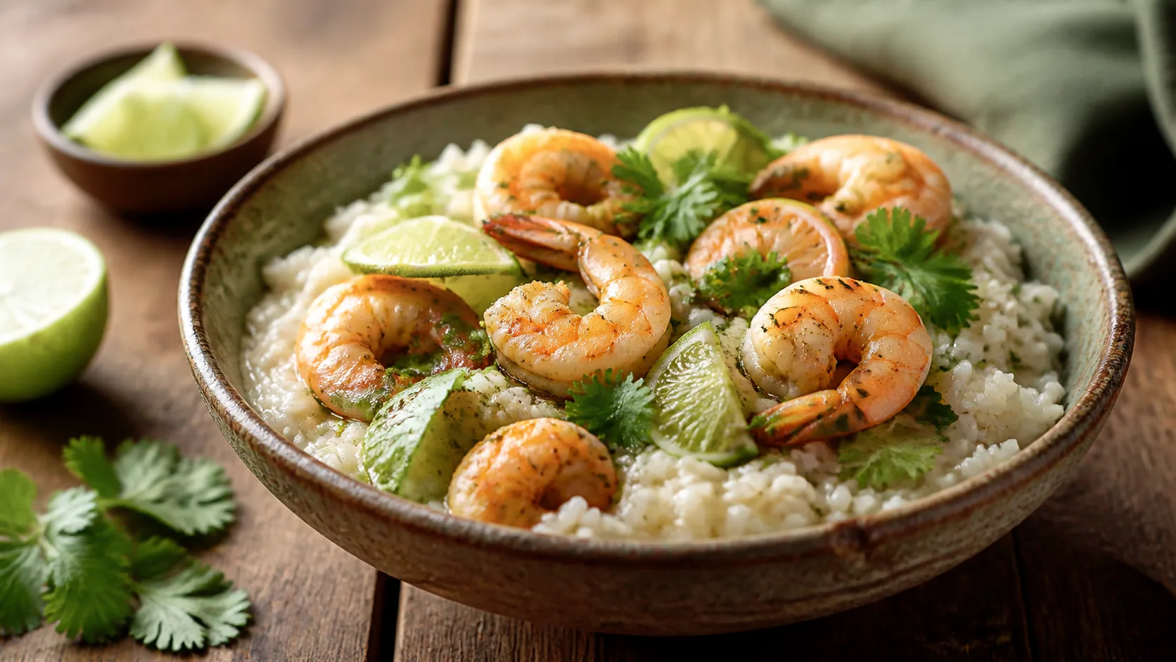 Arroz cremoso de gambas con coco y lima