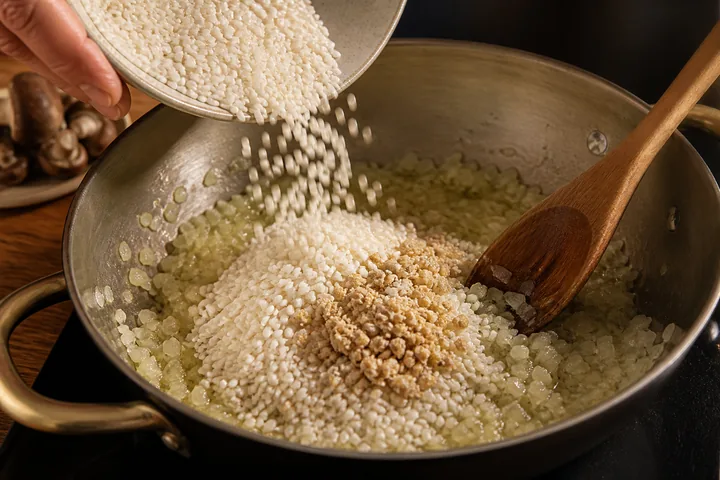 Refogue e junte o arroz