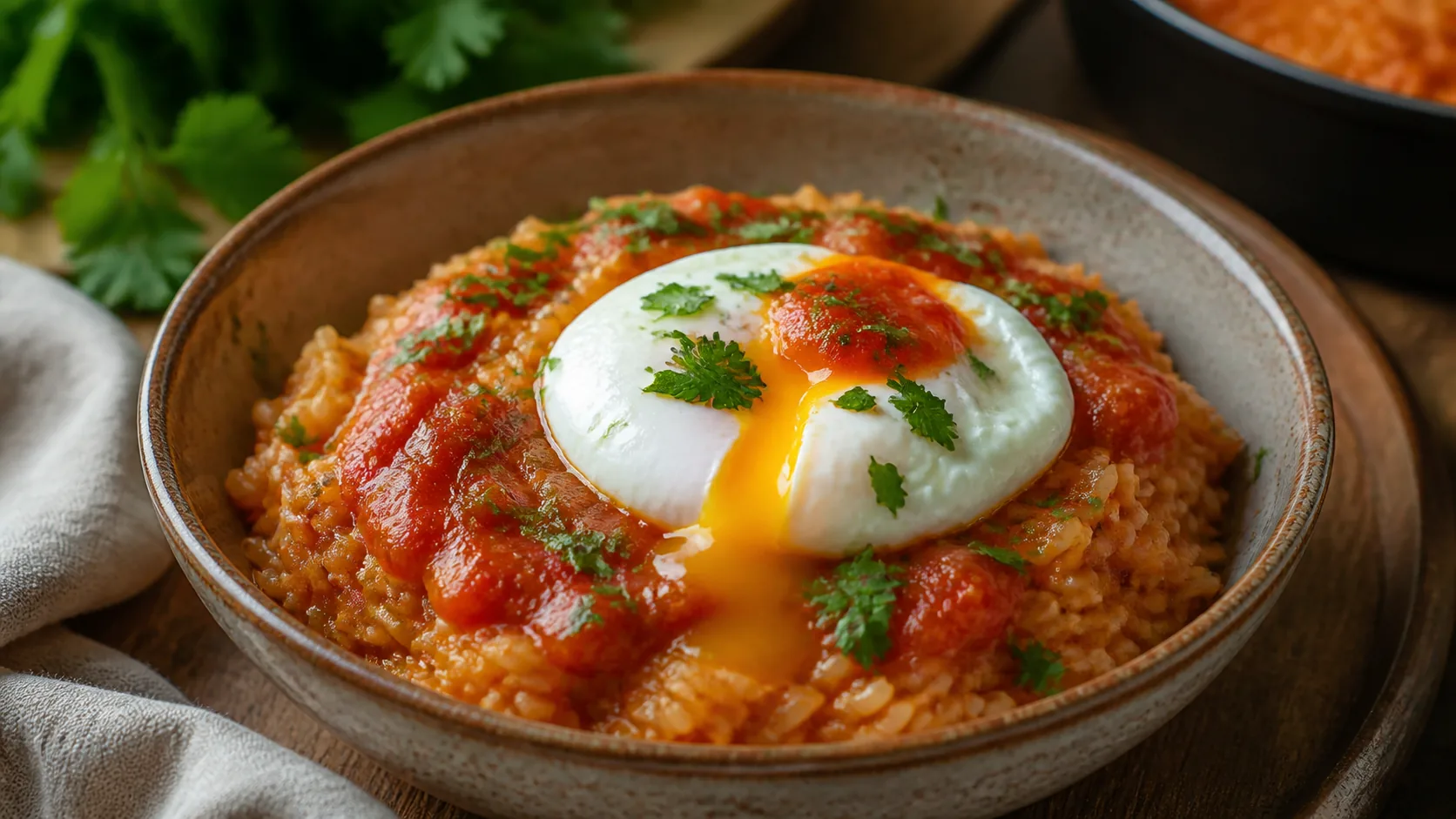 Riz à la tomate et œuf poché