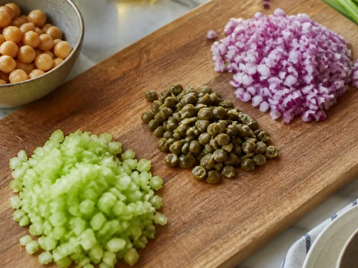Chop the crunchy vegetables