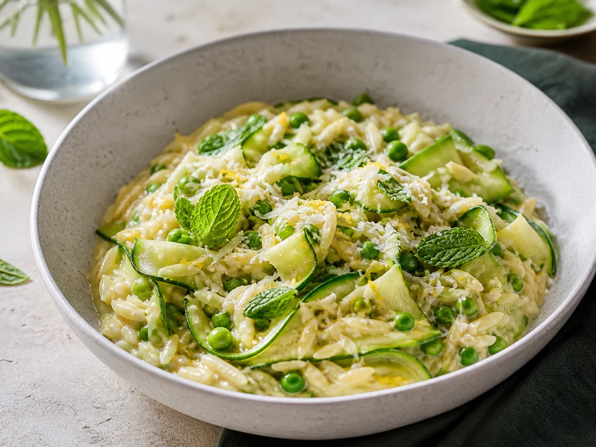 Creamy Courgette Orzo with Peas and Mint