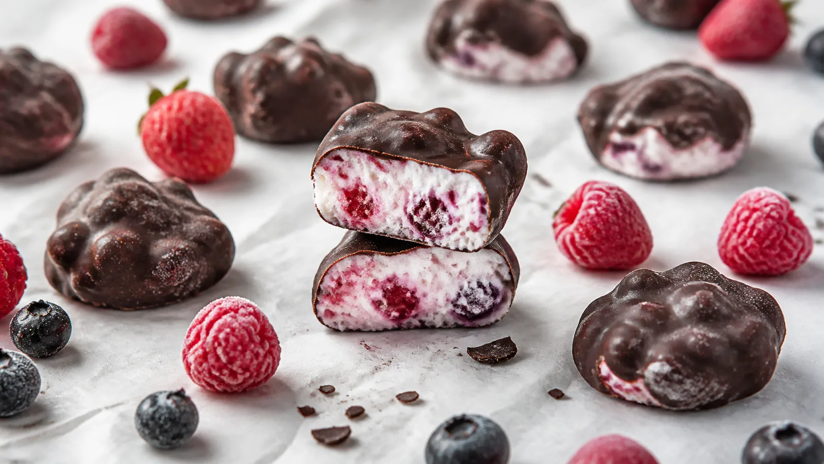 Bocados helados de yogur y frutos rojos