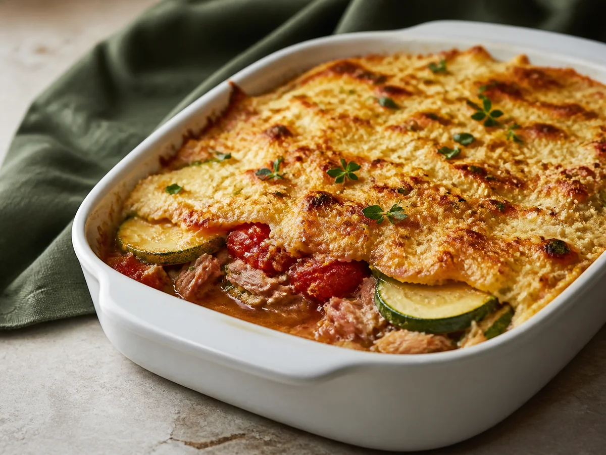 Gratin de courgettes au thon et à la tomate