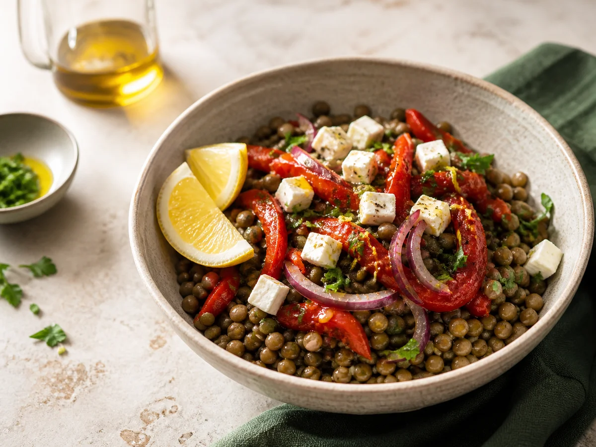 Mediterranean Lentil Bowl with Roasted Peppers