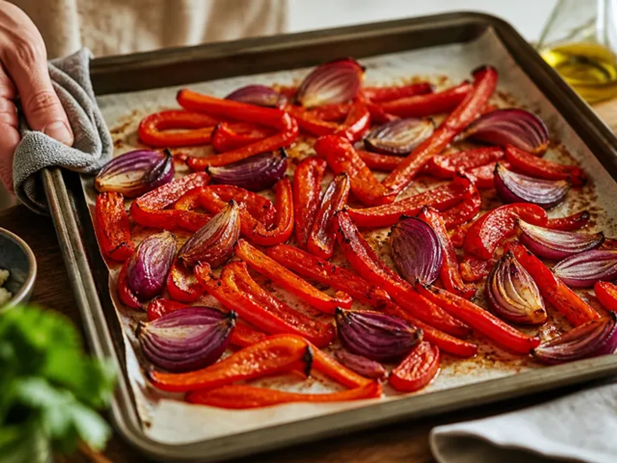 Roast the peppers and onion