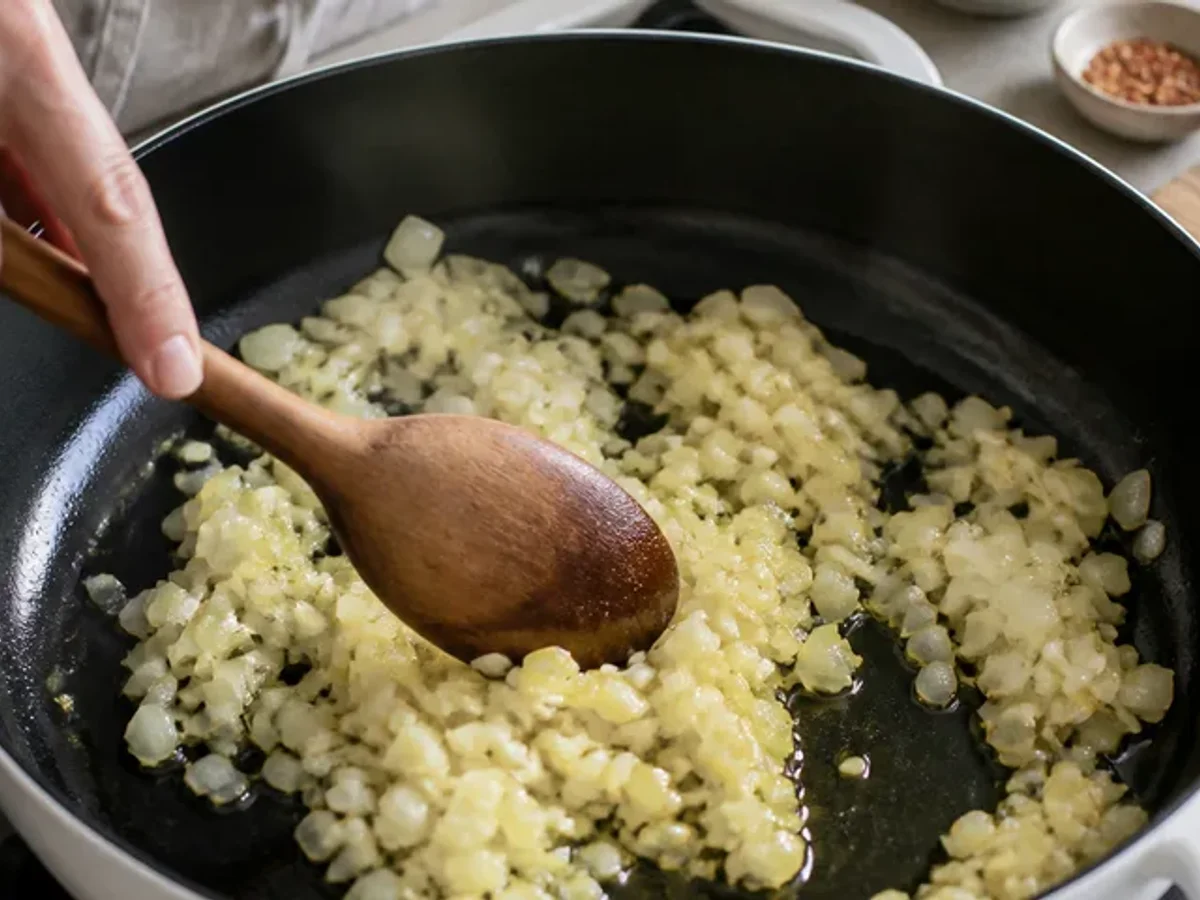 Soften the onion and garlic