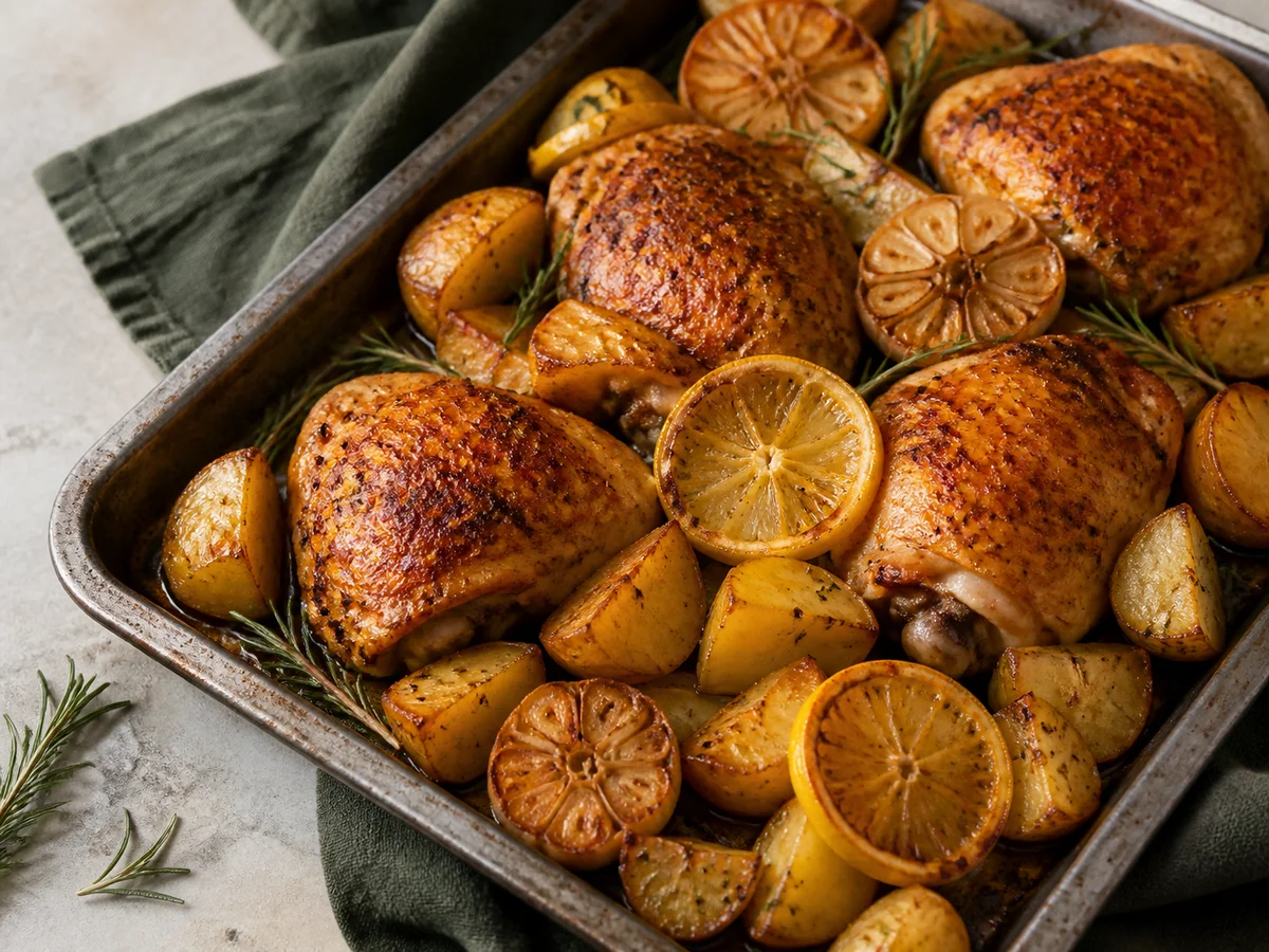 Pollo al horno con limón, ajo y pimentón