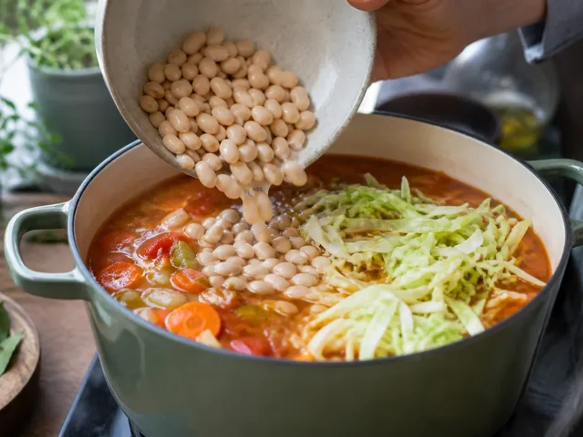 Add cabbage and beans