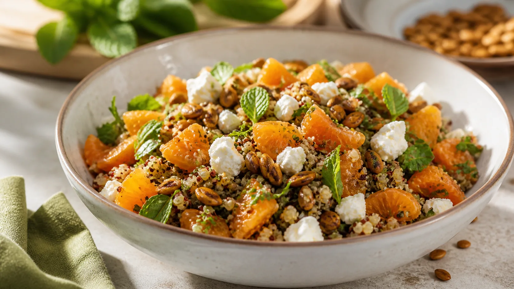 Salade tiède de quinoa, orange et fromage frais