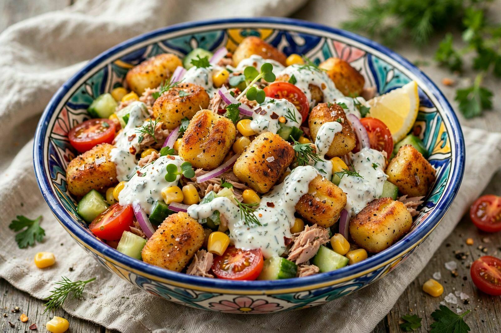 Gnocchi Crocante na Airfryer com Tomate, Milho e Atum